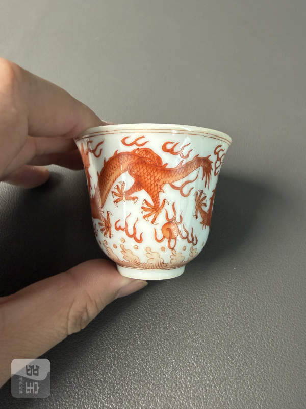 清光绪 矾红龙纹杯一对 - 图12